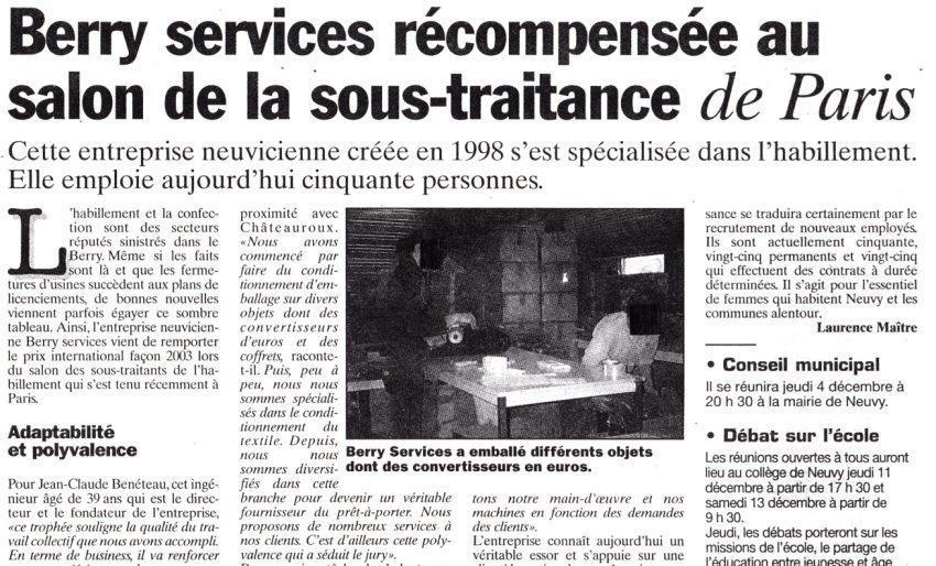 Berry Services récompensée au salon de la sous-traitance