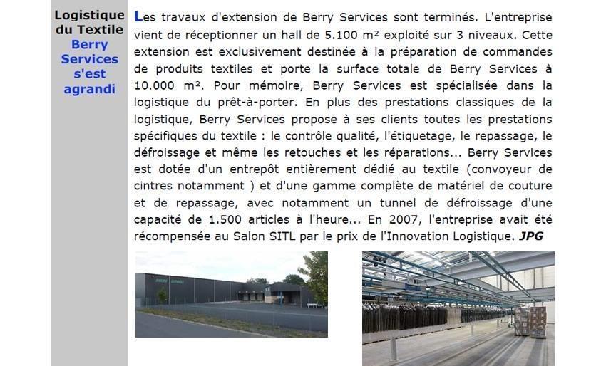 Berry Services Textile Logistics has expanded